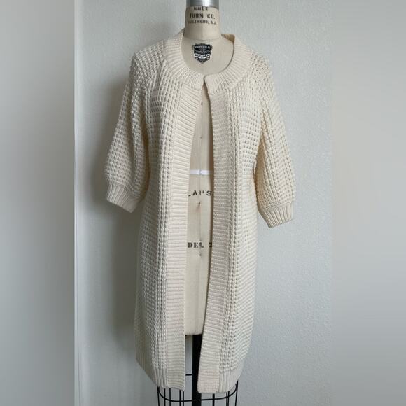 Express - NWOT Wool Blend Crop Sleeve Waffle Knit Duster size L - Picture 1 of 5
